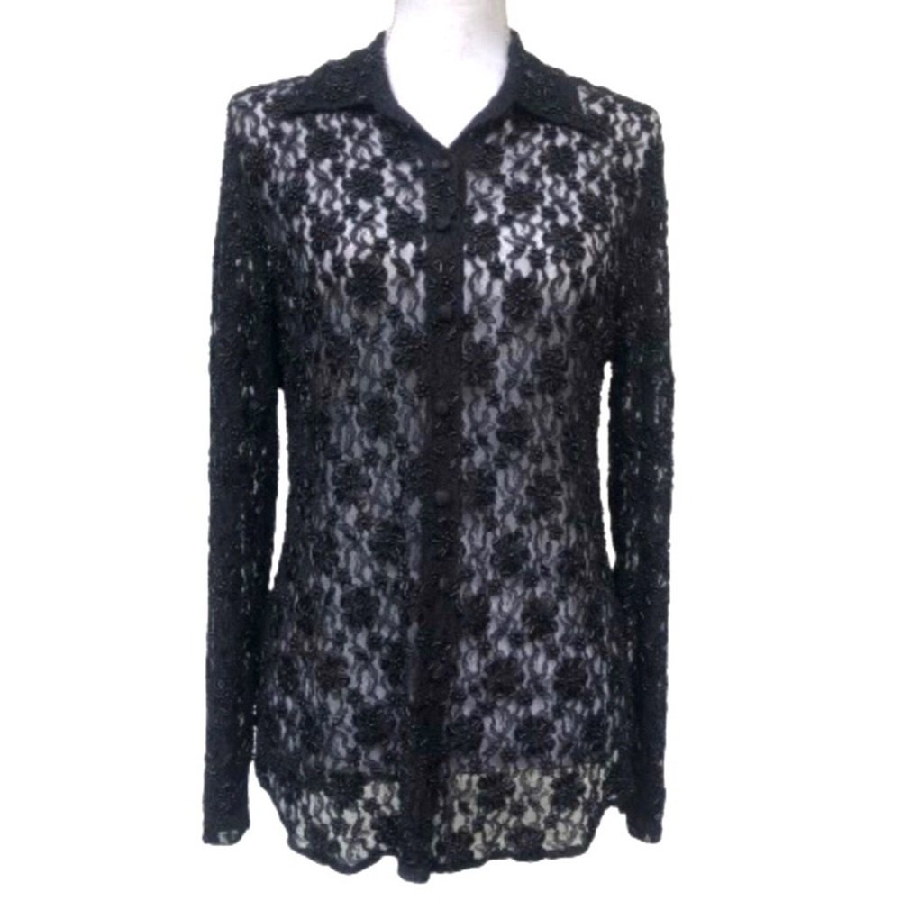 Chico’s lace beaded button up blouse M 8